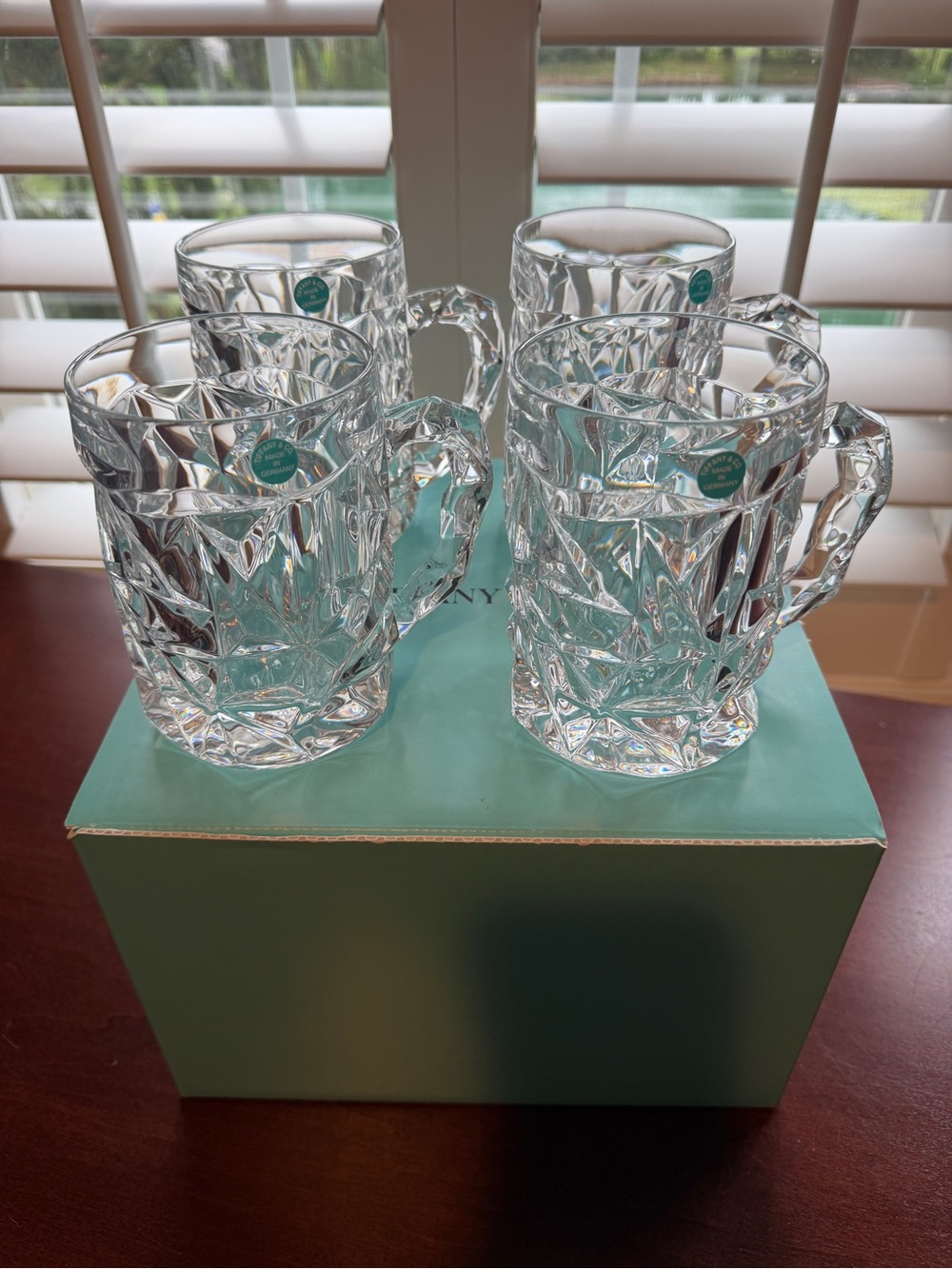NIB Tiffany & Co. Rock Cut Crystal Mugs - Set of 4